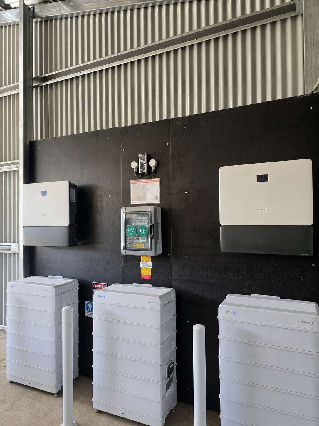 Commercial solar battery and inverter installation