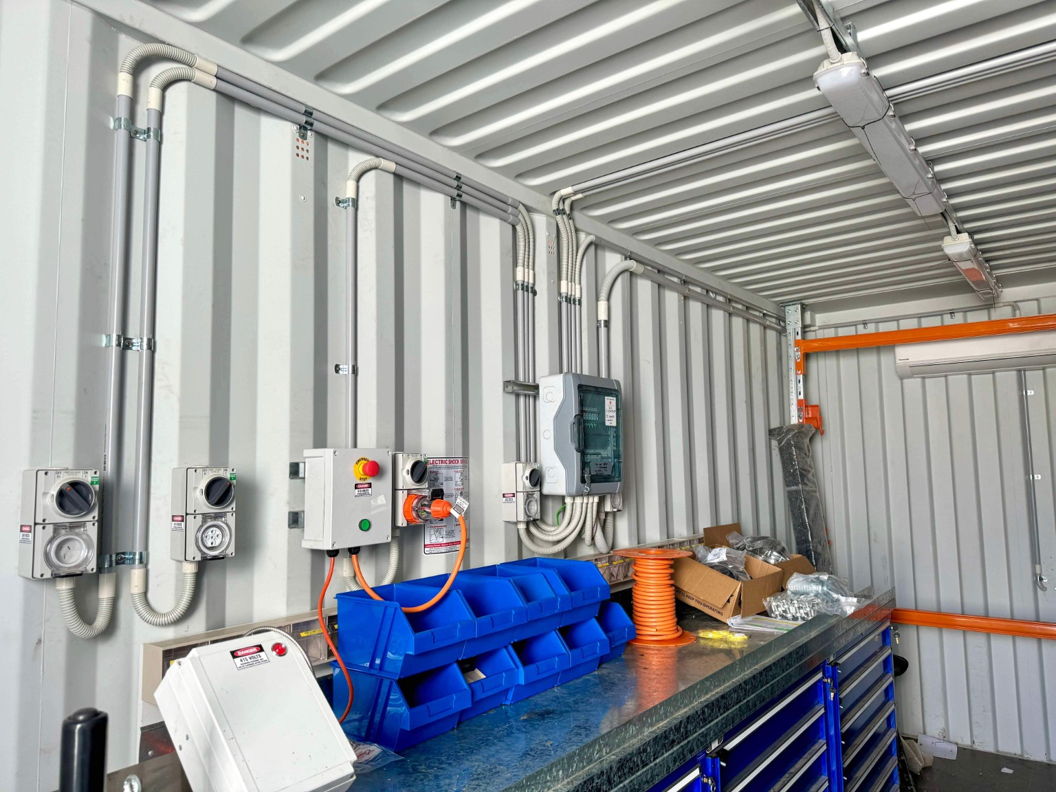 Neat commercial workshop power, lighting and switchboard installation